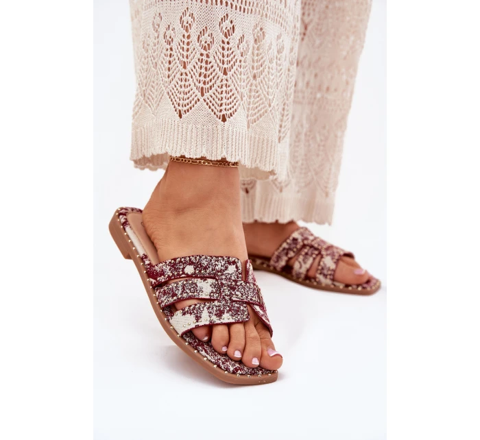 Zdobione Klapki Na Płaskim Obcasie Bordowe Anniles