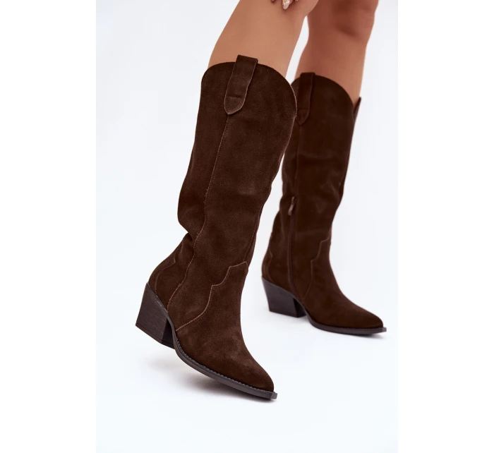 Kožené Semišové Kozačky Dívčí Oteplené Čokoládové Urselle