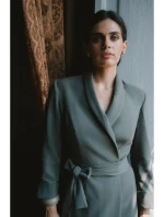 S415 Košeľové šaty viazané v páse - khaki