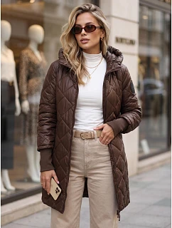 Długa kurtka damska przejściowa pikowana brązowa model 22358103 - FashionStreet