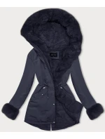 Krátka zimná bunda s kožušinou, tmavomodrá (16M9062-215)