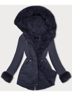 Krátka zimná bunda s kožušinou, tmavomodrá (16M9062-215)