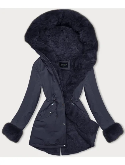 Krátka zimná bunda s kožušinou, tmavomodrá (16M9062-215)