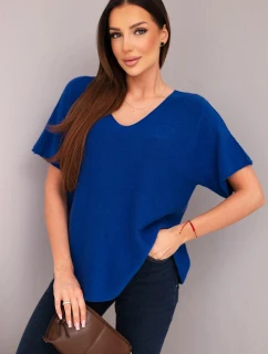 Dámska blúzka s krátkymi rukávmi a výstrihom do V z manšestru