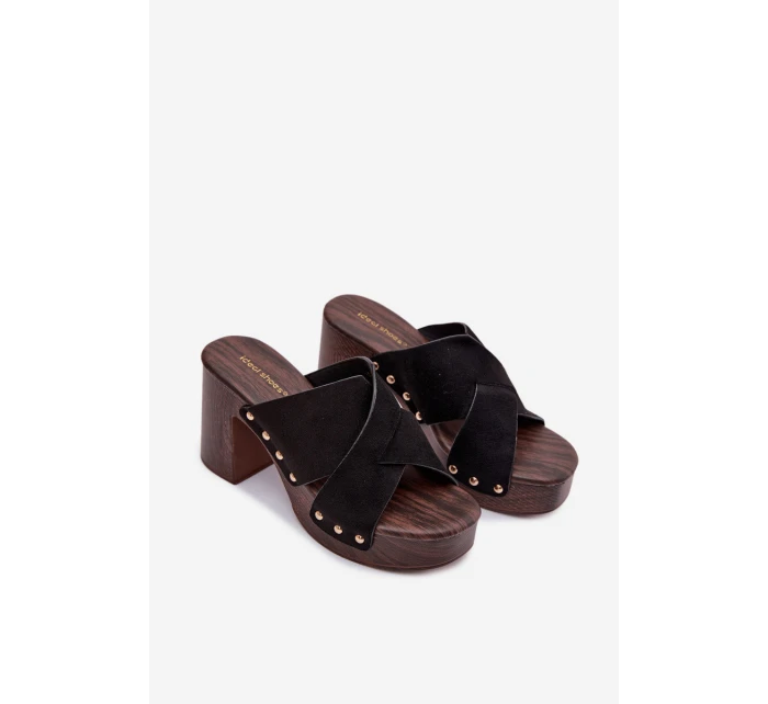 Dámské sandály na podpatku se zlatými přezkami Černé Nerelle