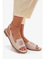 Kožené dámské sandály na ploché podrážce s ozdobou model 22133791 Nude - S.Barski