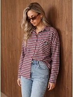 Dámska bavlnená košeľa s červeným kockovaným vzorom FashionStreet DY0503 Dámska bavlnená košeľa s červeným kockovaným vzorom FashionStreet DY0503