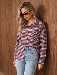 Dámska bavlnená košeľa s červeným kockovaným vzorom FashionStreet DY0503