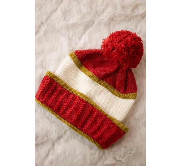 Dámska čiapka Kinga K297 červená+svetlá khaki+ecru Dámska čiapka Kinga K297 červená+svetlá khaki+ecru