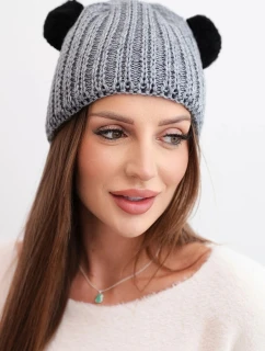 Dámska zimná pletená čiapka s bambulou K433 tmavo sivá