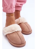 Damskie Papcie Klapki z Futerkiem Beżowe Pinky