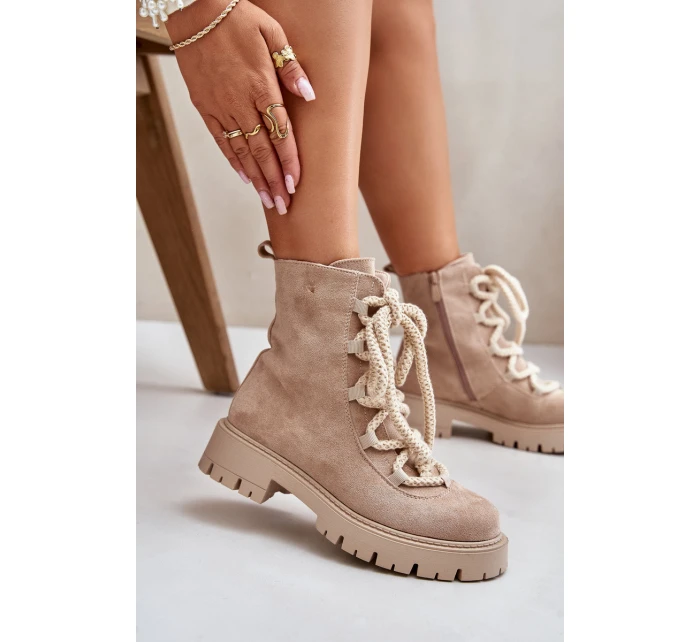 Ocieplane Botki Z Eko Zamszu Na Zamek Jasnobeżowe Caellita Ocieplane Botki Z Eko Zamszu Na Zamek Jasnobeżowe Caellita