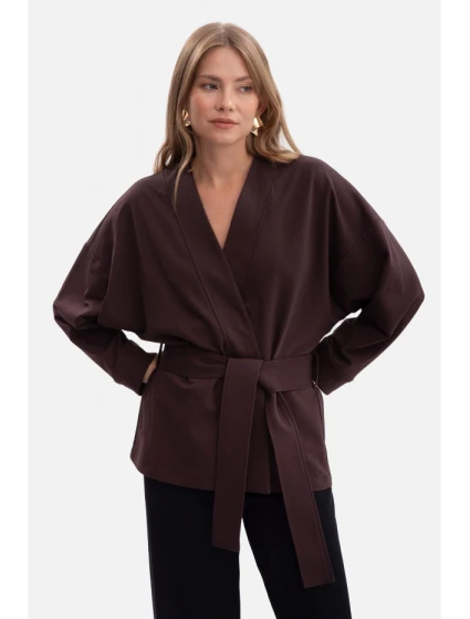 Pletené sako bez s otevřenou přední částí tmavá čokoláda model 21379803 - BeWear