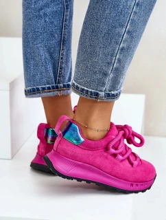 Semišové dámske tenisky s hrubým šnurovaním Artiker Fuchsia