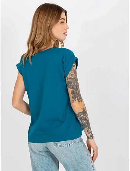 Bavlněné dámské tričko tshirt v mořské barvě s ohrnutými Feel Good model 19552553 - Factory Price Bavlněné dámské tričko tshirt v mořské barvě s ohrnutými Feel Good model 19552553 - Factory Price