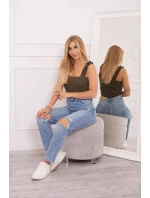 Blúzka s nariasenými ramienkami vo farbe khaki