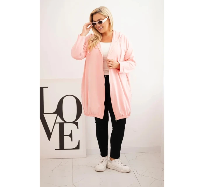 Dámska bavlnená mikina s kapucňou a zipsom Plus Size Powder Pink