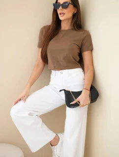 Dámske džínsy s vysokým pásom a širokými nohavicami biele