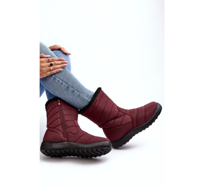 Wysokie Damskie Ocieplane Śniegowce Bordowe Luxina