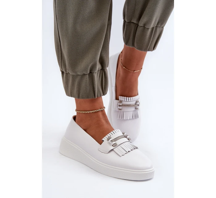 Lehké dámské kozačky z kůže na platformě bílé model 21655886 - S.Barski