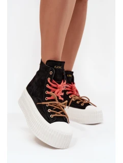 Zamszowe Ocieplane Trampki Damskie Na Masywnej Platformie GOE SS2N4046 Czarne