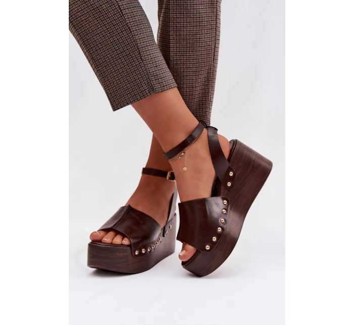 Dámské sandály na platformě se zlatými sponami čokoládové Galorina