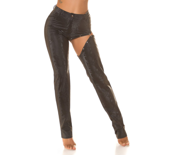 Sexy Koucla Wetlook Pants with Snake Print & Cut Out