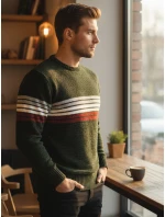 Pánský pruhovaný zelený svetr Dstreet model 21982545 - FashionStreet