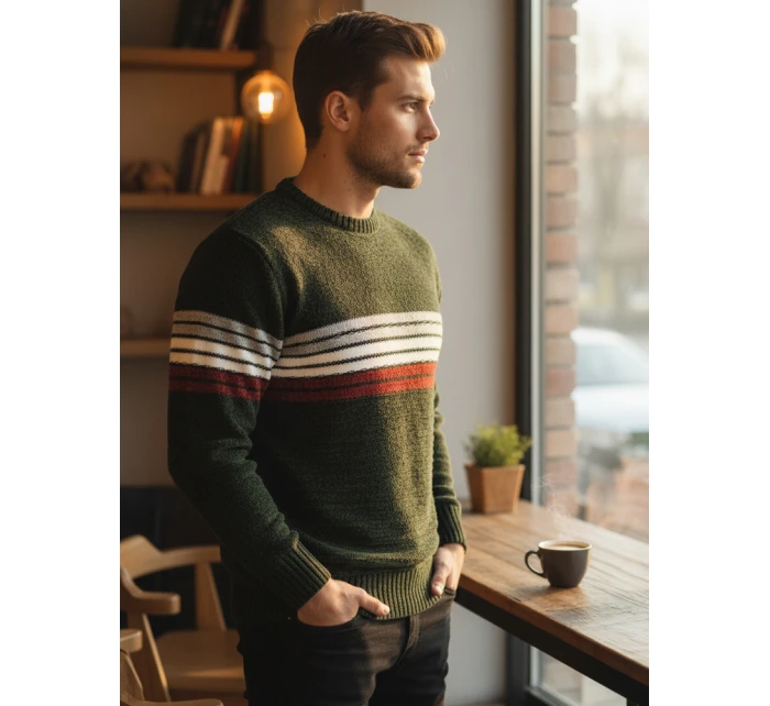 Pánský pruhovaný zelený svetr Dstreet model 21982545 - FashionStreet