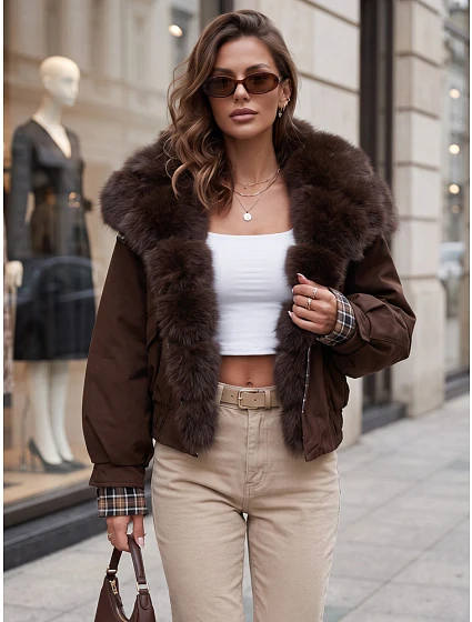 Krótka kurtka damska z  brązowa model 22341043 - FashionStreet
