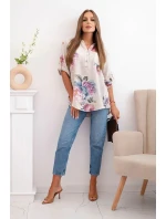 Dámská bavlněná halenka s květinovým vzorem béžový