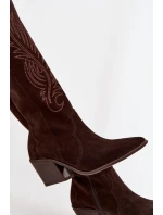 Semišové Kožené Kozačky Kovářky Na Podpatku Zazoo 3152 Čokoládové