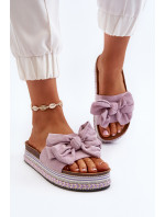 Dámske papuče na platforme s mašľou, fialové Evatria