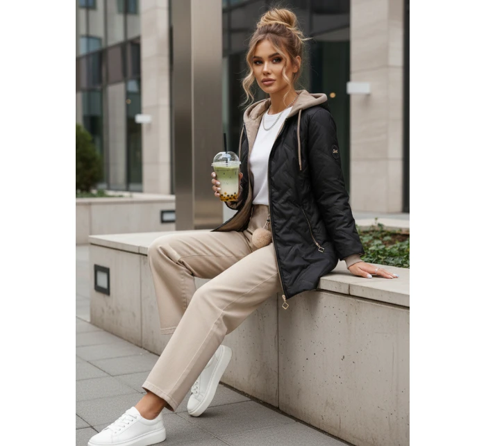 Dámska prechodná prešívaná bunda s predĺženým strihom čierna TY5606