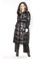 Čierna dlhá dámska bunda s opaskom (ag8-8002)