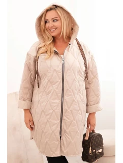 Dámska prešívaná bunda s kapucňou a nápisom HOPE v tmavobéžovej farbe