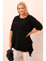 Dámská blůza Plus Size s model 21259110 kapsou a ohrnutým rukávem kiwi - K-Fashion Dámská blůza Plus Size s model 21259110 kapsou a ohrnutým rukávem kiwi - K-Fashion