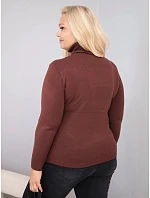 Dámský viskózový svetr Plus Size s rolákem v klasickém střihu tmavě hnědý