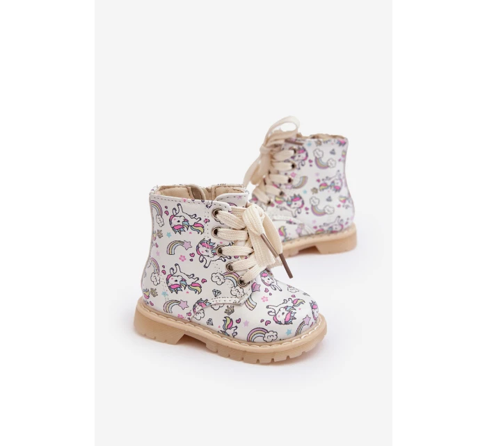 Ocieplane Botki Dziecięce Na Suwak Beżowe Dolida - Kucyki