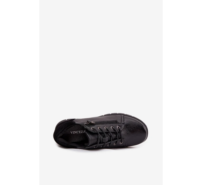 Skórzane Półbuty Damskie Na Koturnie Vinceza 39964 Czarne