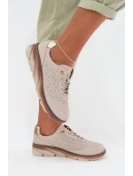 Kožené semišové dámské tenisky s otvory model 22026508 světle hnědé - SERGIO LEONE