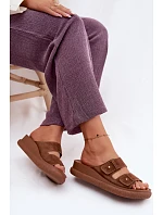 Kožené semišové dámské pantofle na platformě model 22126008 camel - VINCEZA