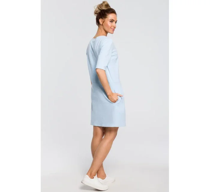 M422 Šaty so spadnutým pásom a mašľou - svetlo modré M422 Šaty so spadnutým pásom a mašľou - svetlo modré