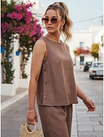 Dámsky ľanový komplet s nohavicami Poľský výrobok taupe FashionStreet AY1176 Dámsky ľanový komplet s nohavicami Poľský výrobok taupe FashionStreet AY1176
