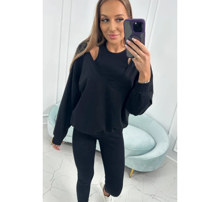 3-dielna sada mikina + top + legíny čierna