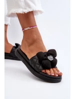 Klapki Damskie Z Ozdobą Na Niskiej Platformie Czarne Cedrella Klapki Damskie Z Ozdobą Na Niskiej Platformie Czarne Cedrella