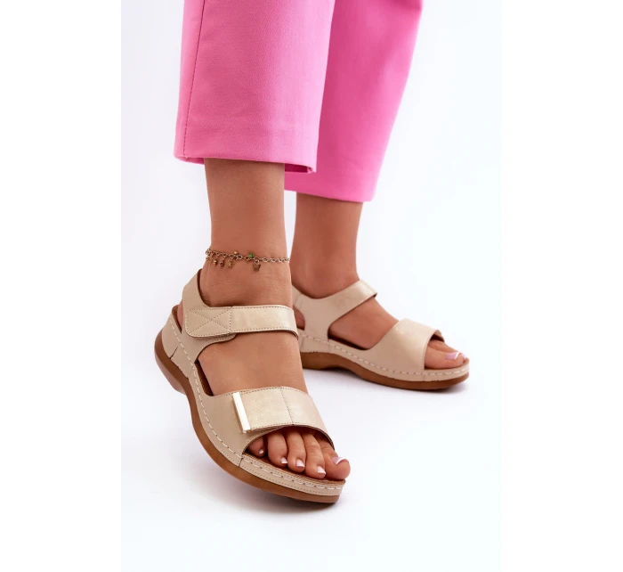 Pohodlné dámské sandály na suchý zip béžové model 21661112 - EVENTO