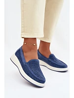 Dámské perforované mokasiny model 22069480 modré - SERGIO LEONE Dámské perforované mokasiny model 22069480 modré - SERGIO LEONE