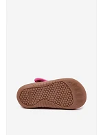 Dětské domácí pantofle Barefoot s červenými srdíčky na suchý zip Milami Růžové Talirae