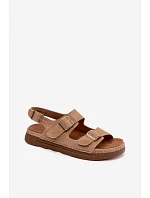 Kožené semišové dámské sandály s přezkami Vinceza 79620 hnědé